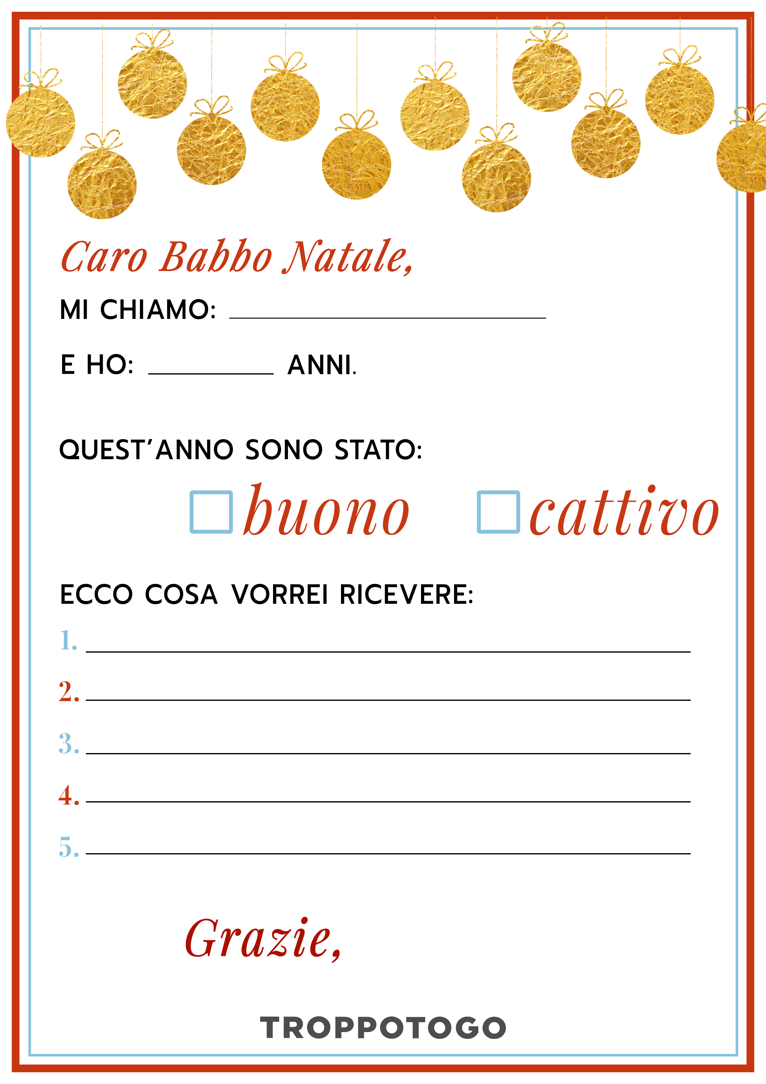 La Tua Lettera A Babbo Natale Da Stampare Troppotogo Blog