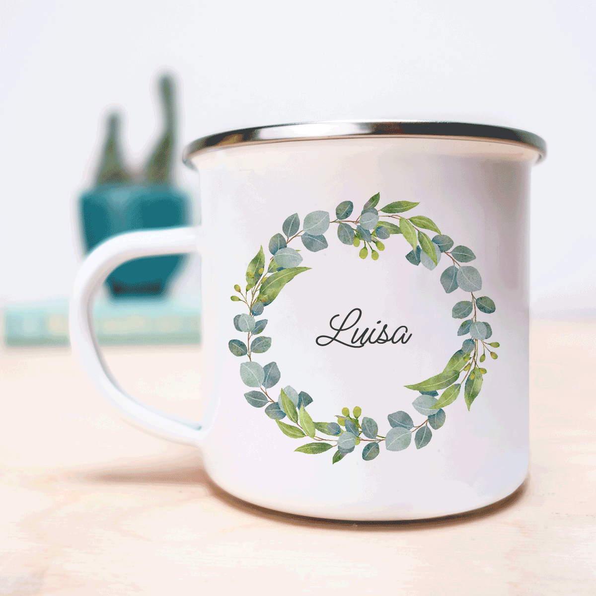 Tazza in Metallo Personalizzata con Nome e Ghirlanda