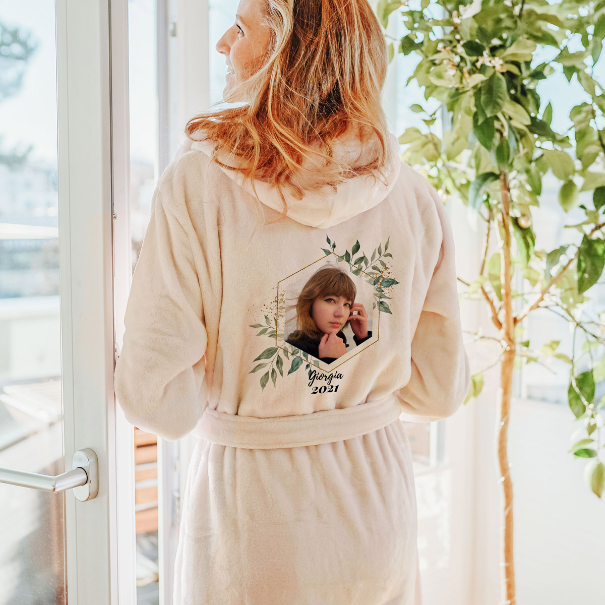 Accappatoio Foglie con Foto e Testo, Personalizzabile, Regali San Valentino, Regali Foto, Regali Divertenti, Regali Romantici, Regali di Matrimonio, Regalo, Idee Regalo