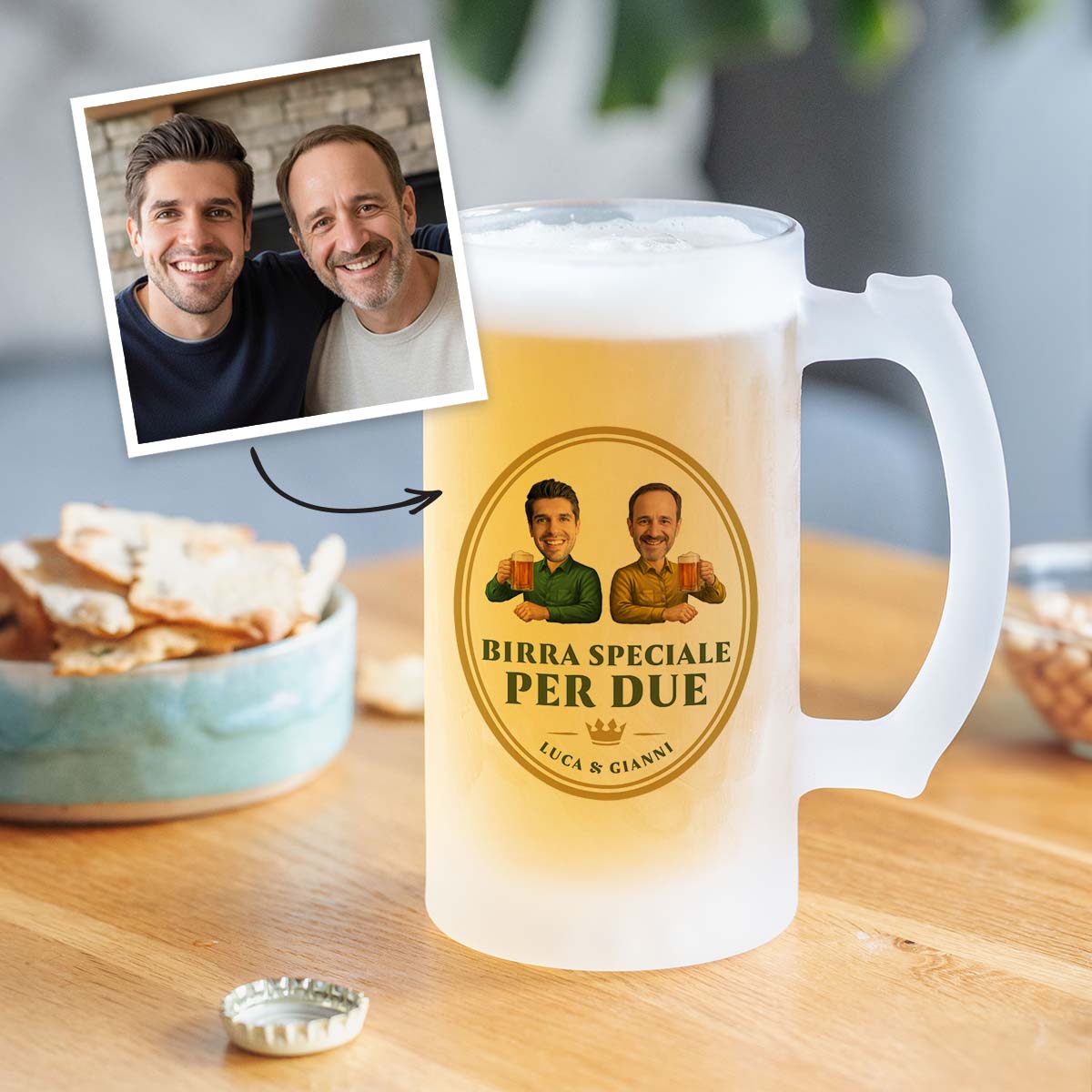 Boccale da Birra Personalizzato con due Volti e Logo