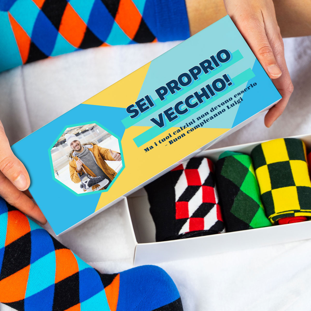 Scatola di Calzini Personalizzata con Foto e Testo