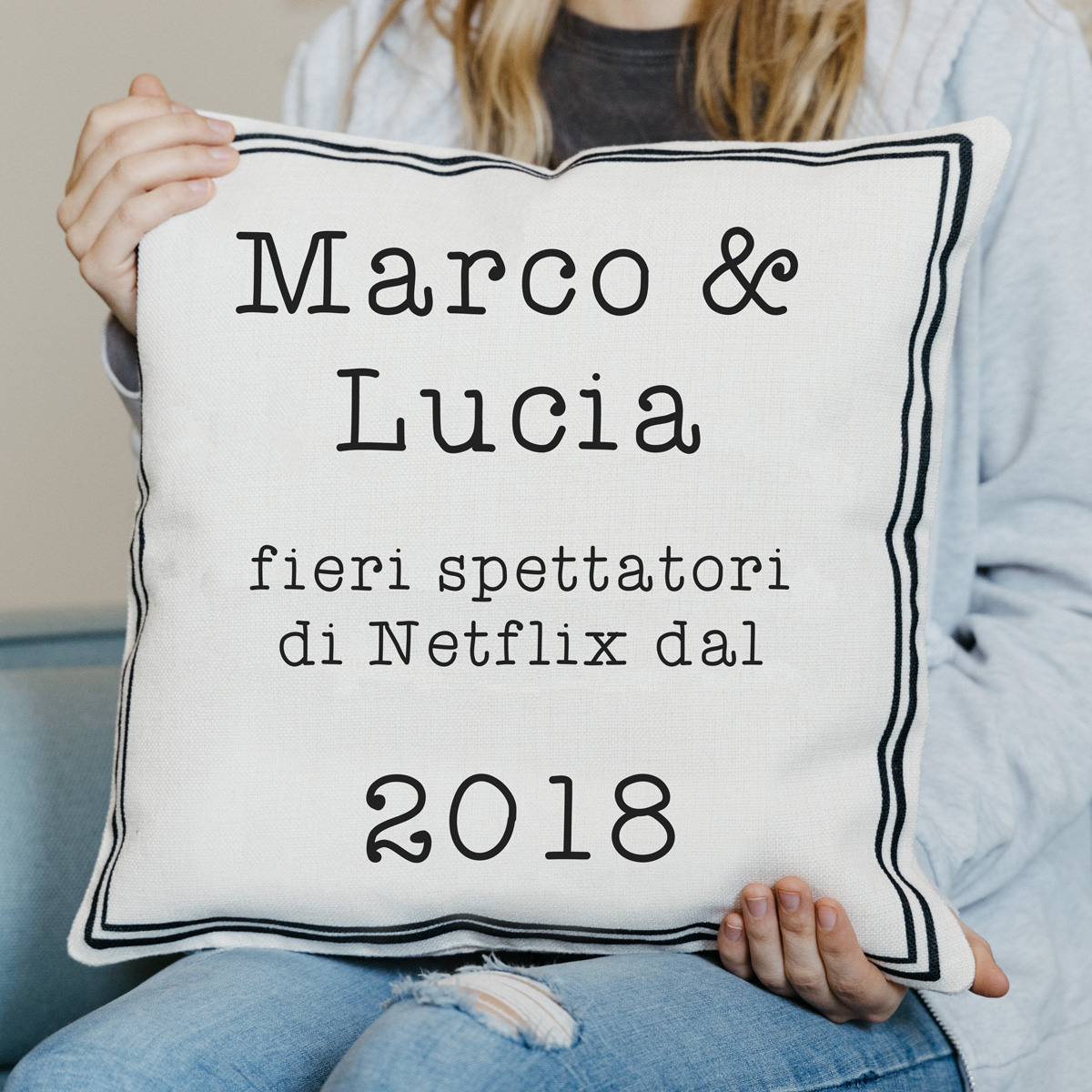 Federa per Cuscino con Cornice e Testo