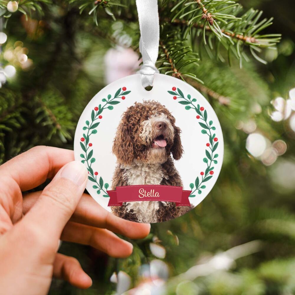 Pendente in Acrilico Personalizzato con Animale Domestico e Ghirlanda di Fiori Set di 2