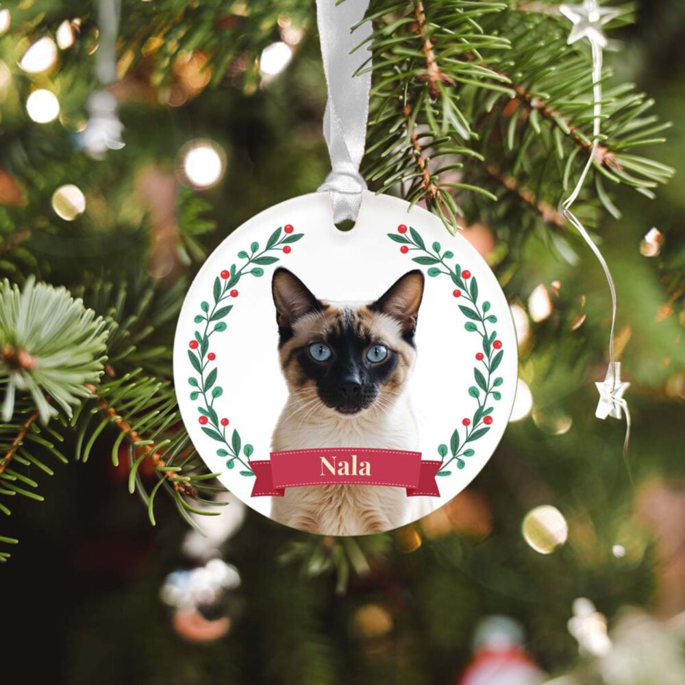 Pendente in Acrilico Personalizzato con Animale Domestico e Ghirlanda di Fiori Set di 2