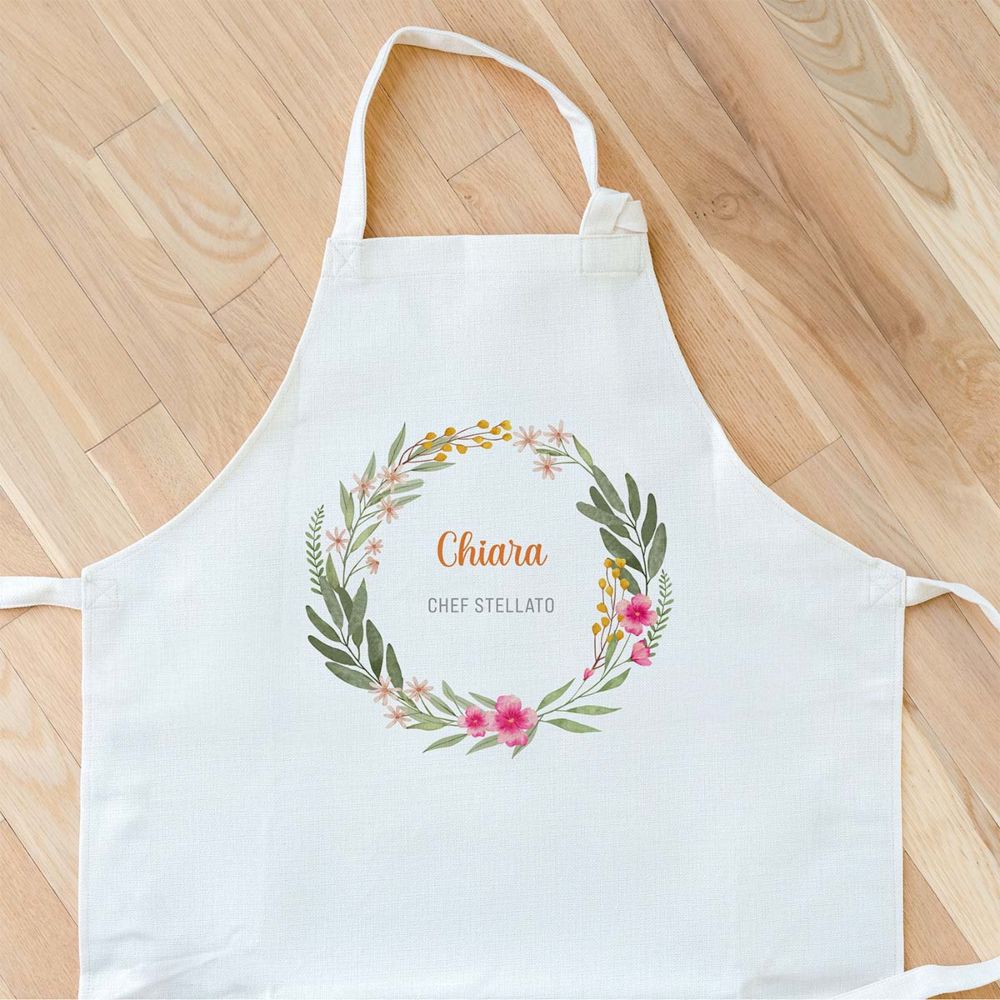 Grembiule da Cucina Personalizzato con Corona Floreale e Testo