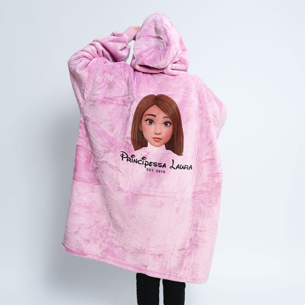 Coperta Indossabile con Cappuccio Personalizzata Ritratto Fotografico in Stile Fumetto