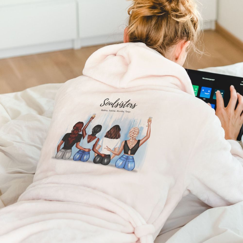 Accappatoio Personalizzato Illustrazione di Amiche con Testo