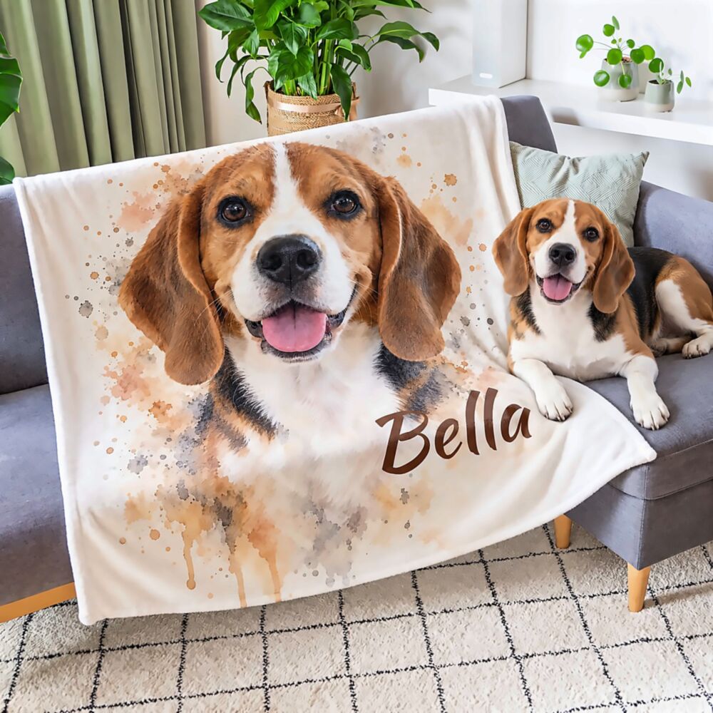 Coperta personalizzata con foto del tuo animale in stile acquerello