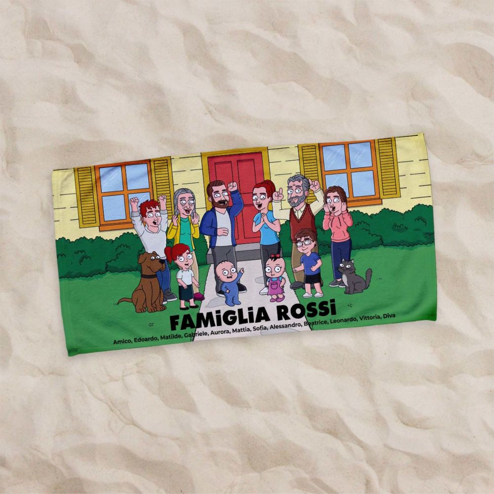 Asciugamano Personalizzato con Illustrazione Famiglia Serie Animata