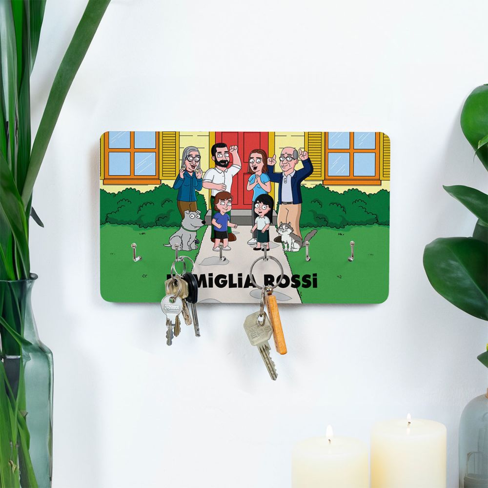 Portachiavi da Parete Personalizzato con Illustrazione Famiglia Serie Animata