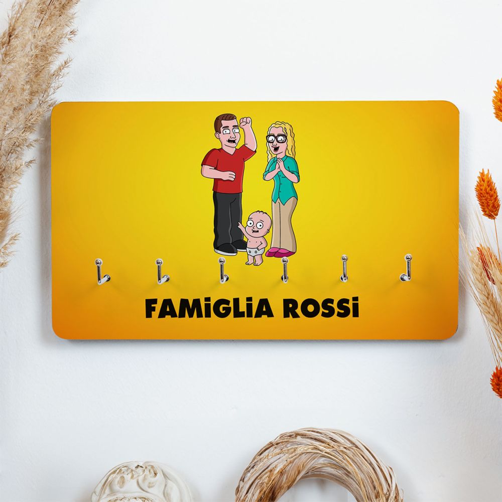 Portachiavi da Parete Personalizzato con Illustrazione Famiglia Serie Animata