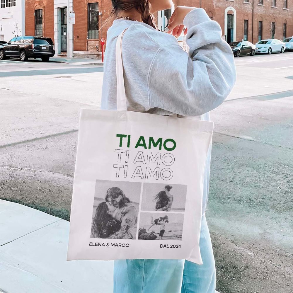 Borsa Personalizzata Tote Bag con Foto in bianco e nero e Testo