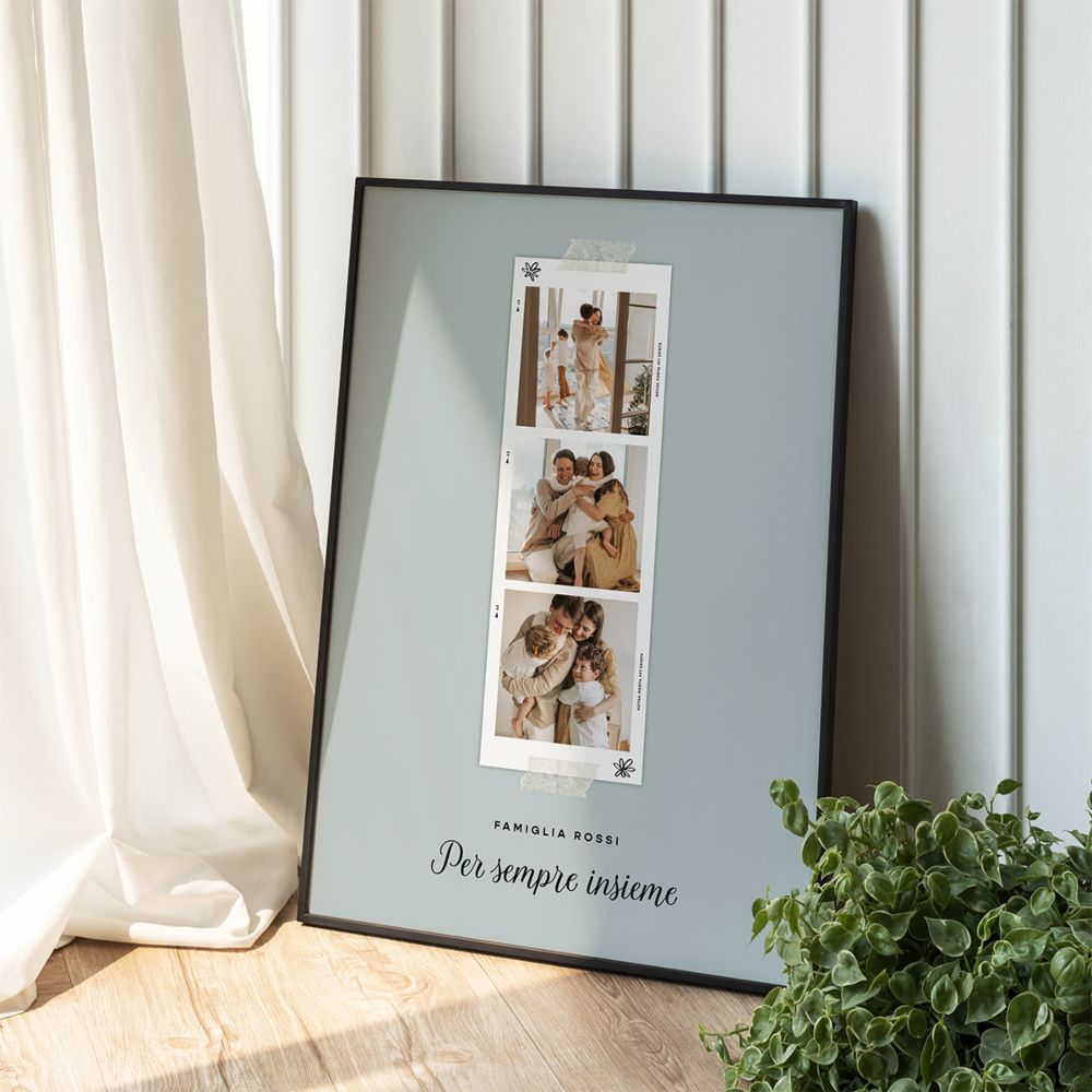 Poster Personalizzato con Strisce Fotografiche e Testo