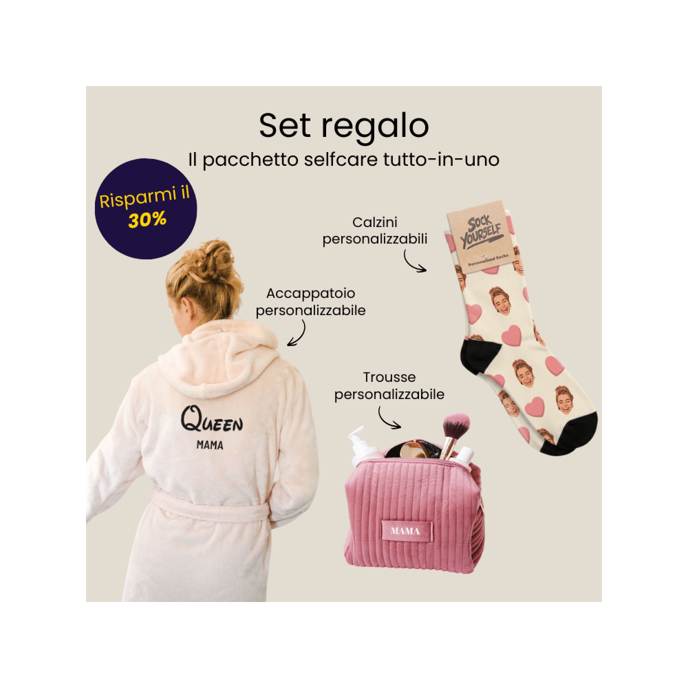 Set regalo pochette, accappatoio e calzini