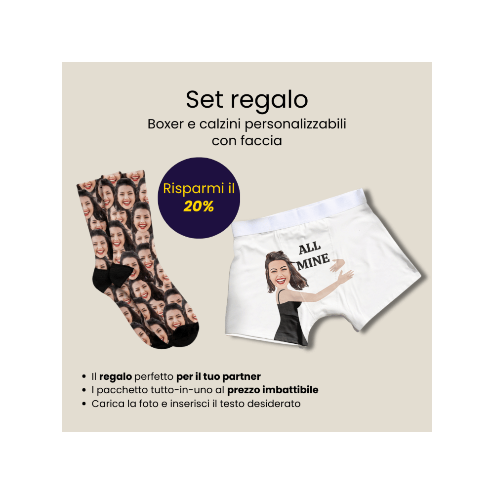 Set regalo calzini e boxer con volto
