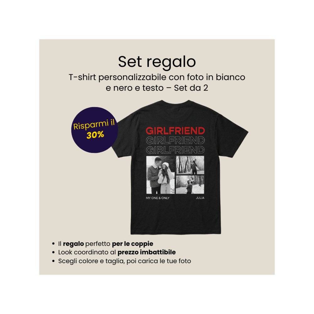Set regalo 2 T-shirt con foto in bianco e nero e testo