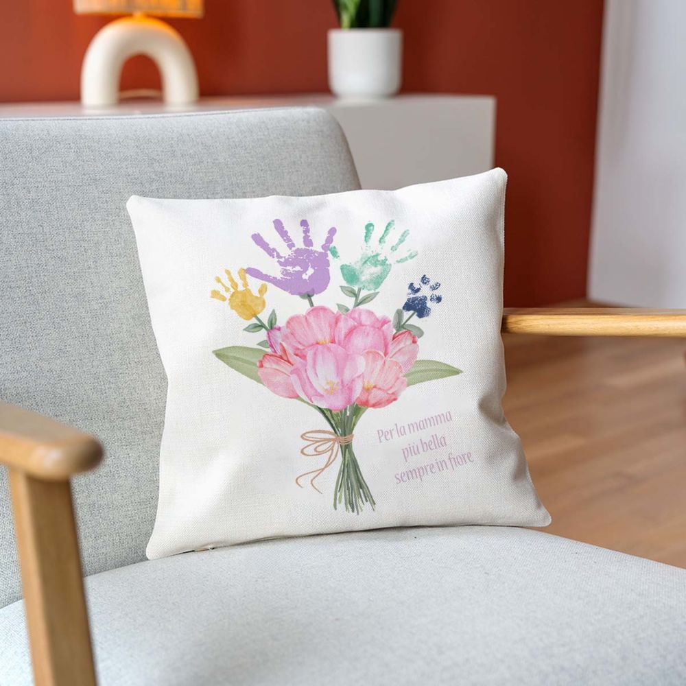 Federa Cuscino Personalizzata Mazzo di Fiori con Impronta della Mano