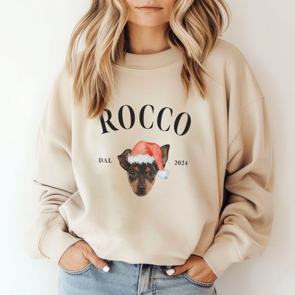 Felpa Personalizzata con Animale domestico e Cappellino Natalizio