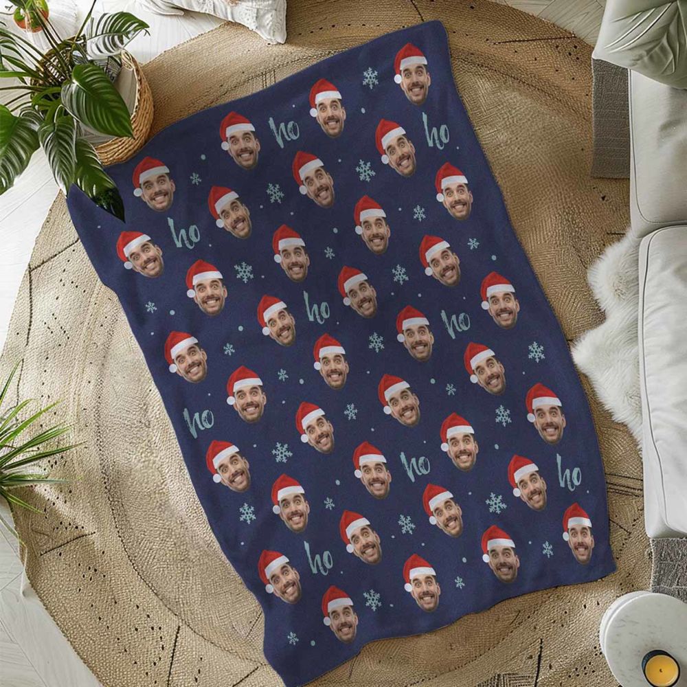 Coperta Personalizzata con Viso e Cappello di Natale