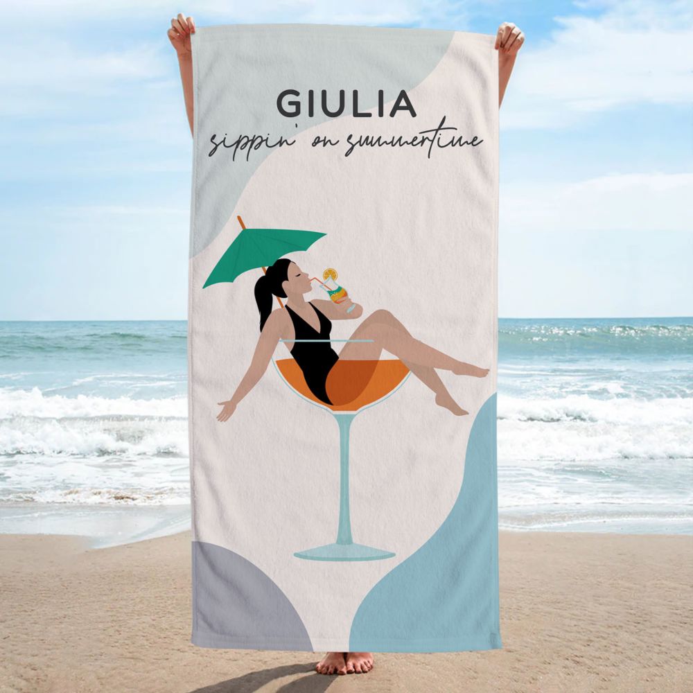 Asciugamano Personalizzato con Illustrazione Bicchiere da Cocktail