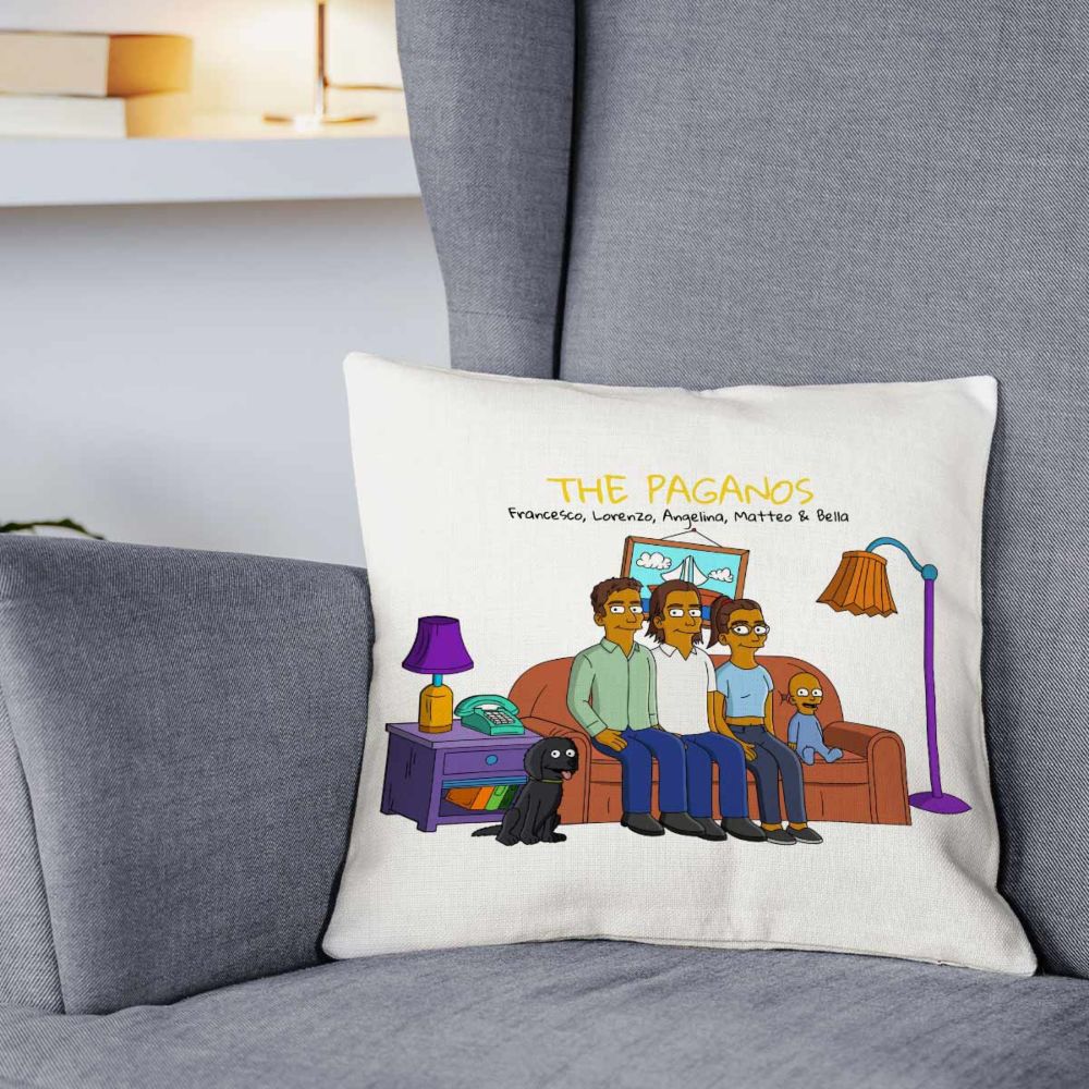 Federa Cuscino Personalizzata con Illustrazione di Famiglia Gialla Cartoni Animati