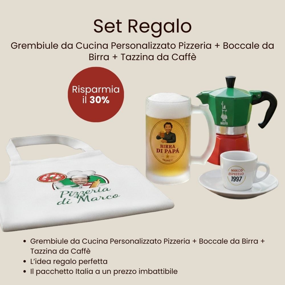 Set regalo Italia con grembiule boccale da birra e tazzina da espresso