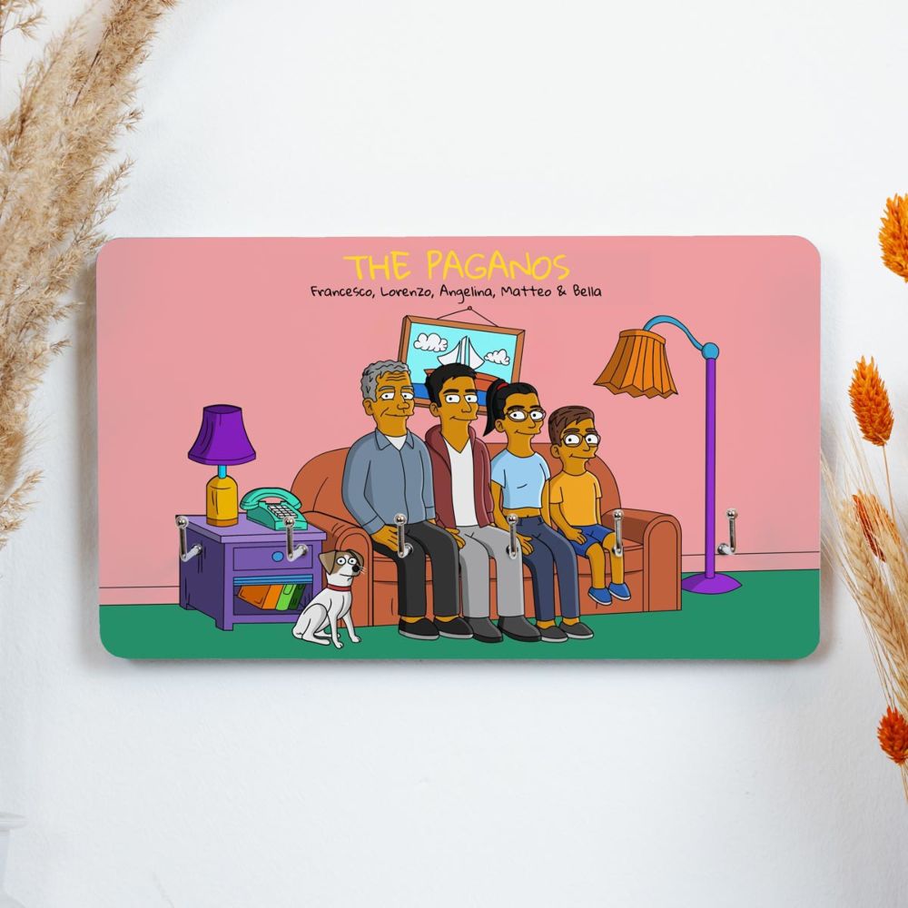 Portachiavi da Parete Personalizzato con Illustrazione Famiglia Cartone Animato