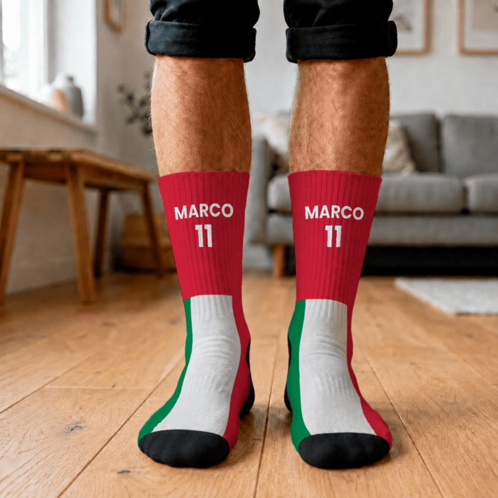 Personalisierbare WM Socken mit Text Personalisierbare WM Socken mit Text