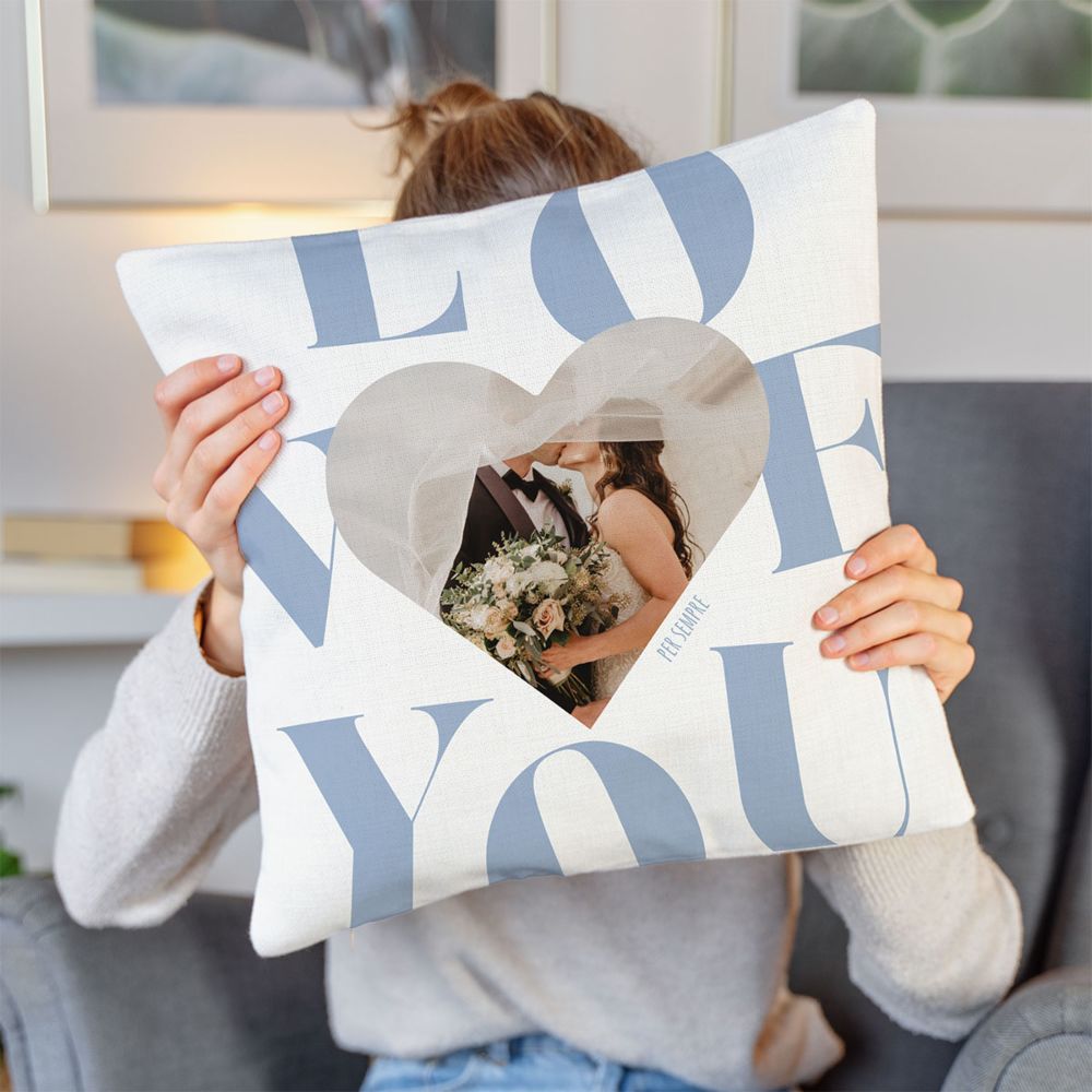 Federa per Cuscino Personalizzata a forma di Cuore con Foto e Testo