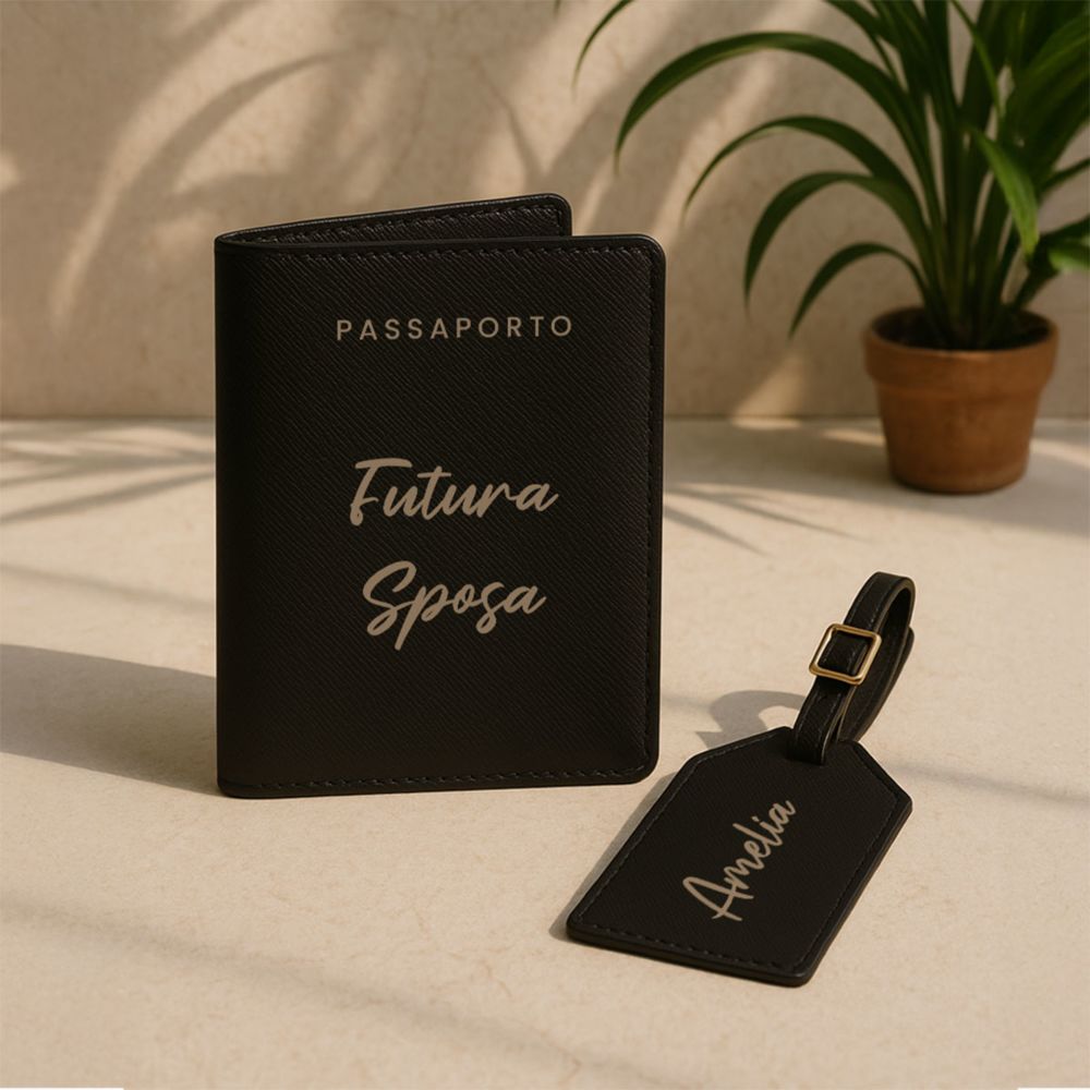 Porta Passaporto ed Etichetta Bagaglio Personalizzati con Testo