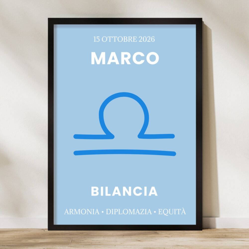 Poster segno zodiacale personalizzato con nome e data, in formato A2