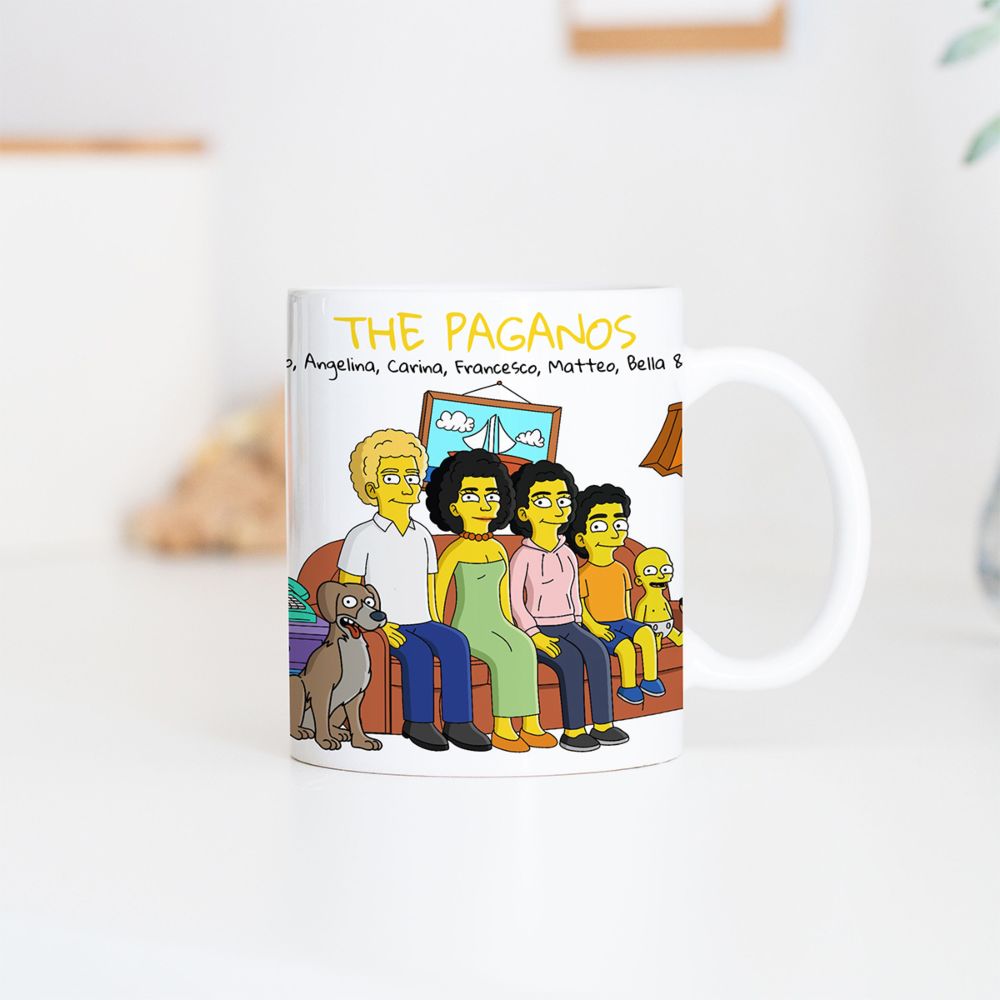 Tazza Personalizzata con Illustrazione della Famiglia dei Cartoni Animati