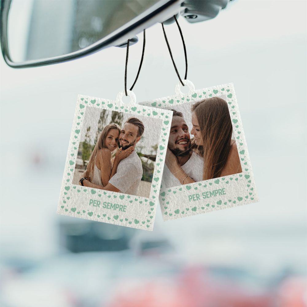 Profumatore Auto Personalizzato Set da 2 in stile Polaroid con Cuori