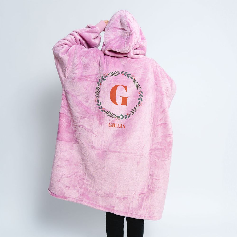 Coperta con Cappuccio Personalizzata con Monogramma Natalizio