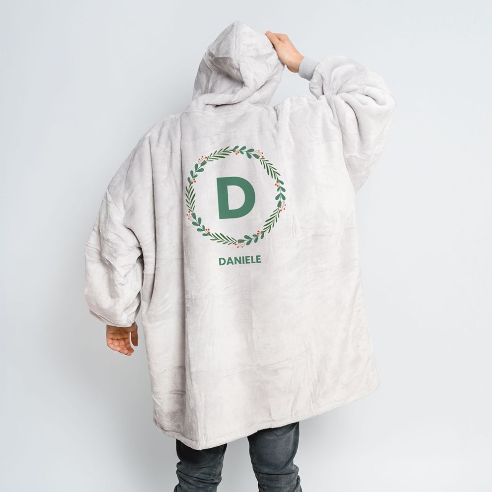 Coperta con Cappuccio Personalizzata con Monogramma Natalizio