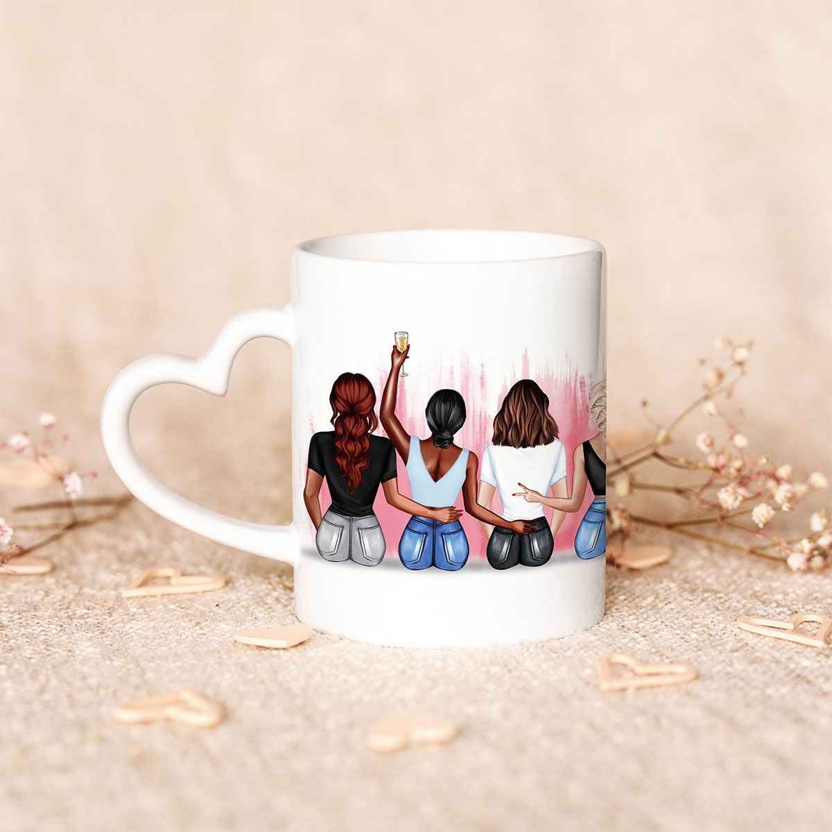 Tazza Personalizzata con Illustrazione di Amiche e Testo
