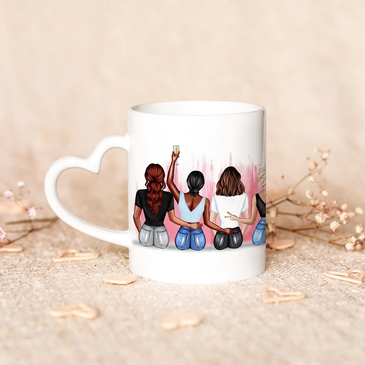 Tazza Personalizzata con Illustrazione di Amiche e Testo