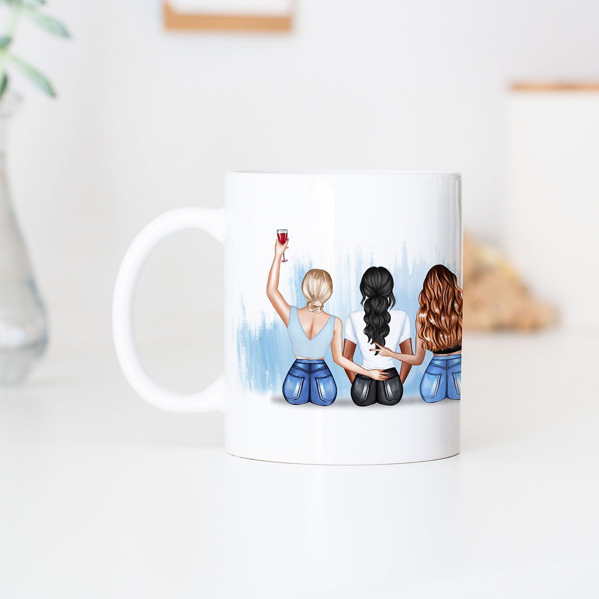 Tazza Personalizzata con Illustrazione di Amiche e Testo