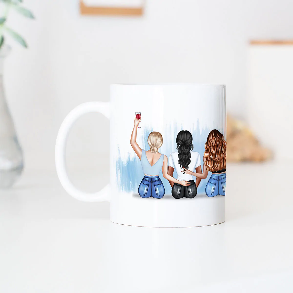 Tazza Personalizzata con Illustrazione di Amiche e Testo