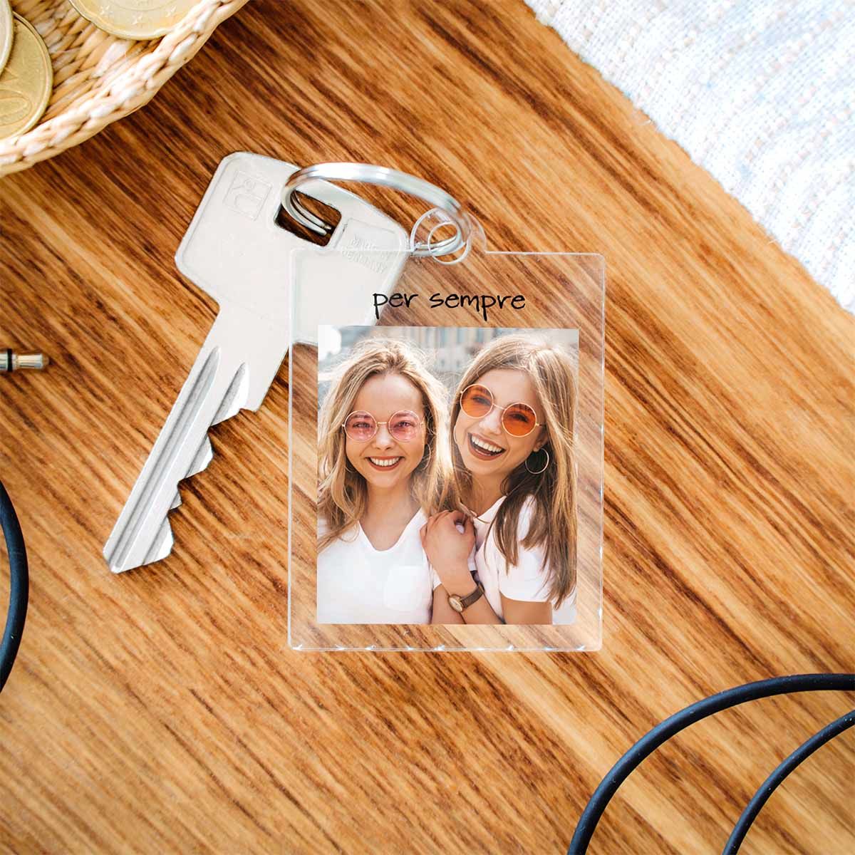 Portachiavi Personalizzato in Acrilico con Foto e Testo