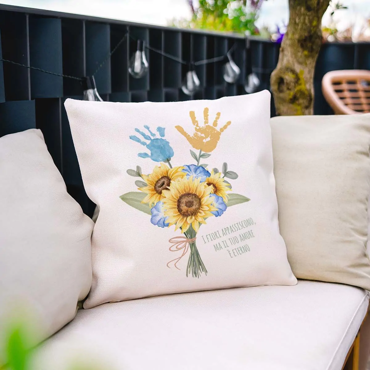 Federa Cuscino Personalizzata Mazzo di Fiori con Impronta della Mano