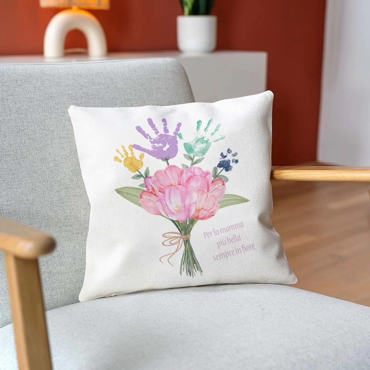 Federa Cuscino Personalizzata Mazzo di Fiori con Impronta della Mano