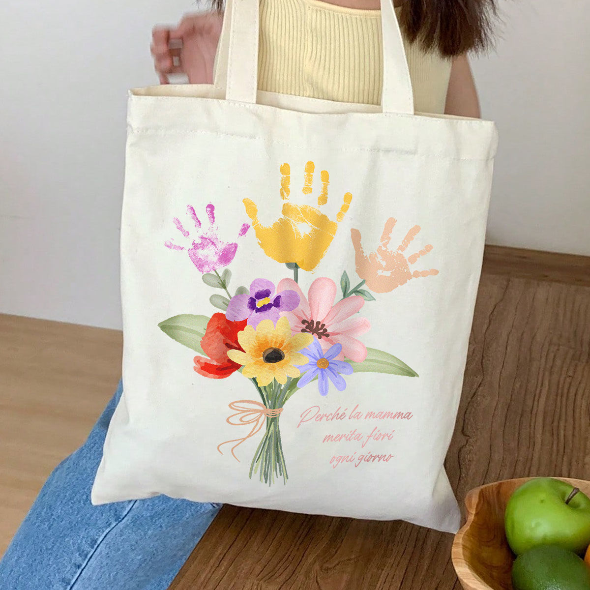 Borsa In Feltro Grigio Personalizzata Per Donna - Con Nome E Monogramma Floreale - Shopper 29x38x12 Cm - Regalo Per Mamma, Nonna, Amica - 4