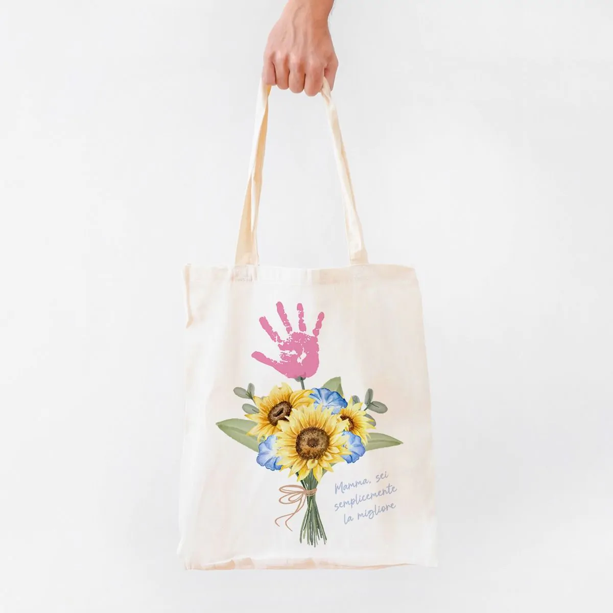Borsa Personalizzata Bouquet di Fiori con Impronta della Mano