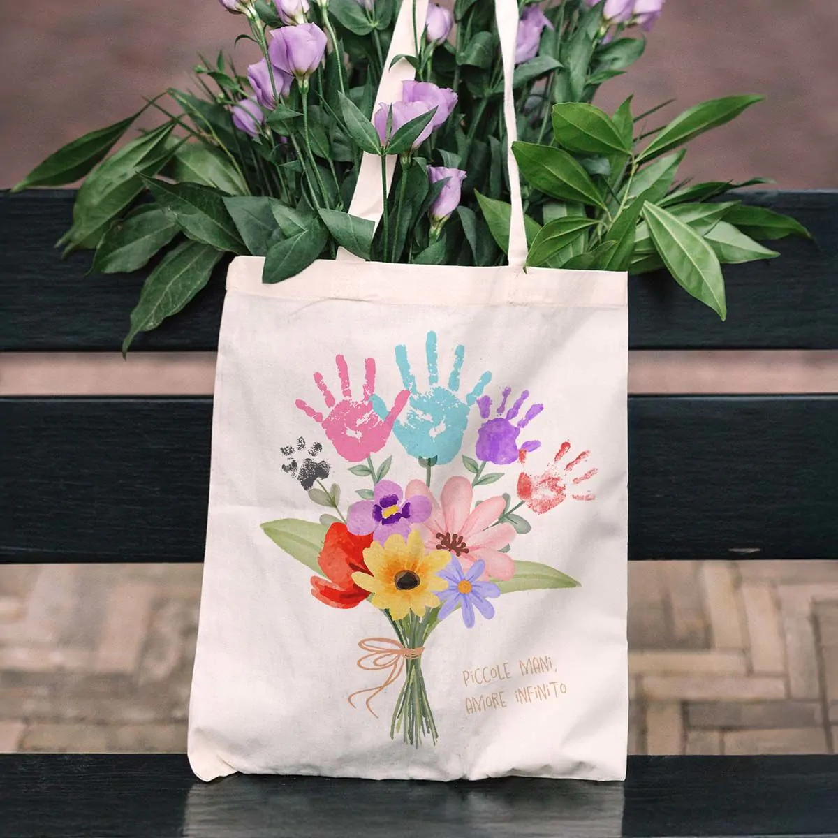 Borsa Personalizzata Bouquet di Fiori con Impronta della Mano