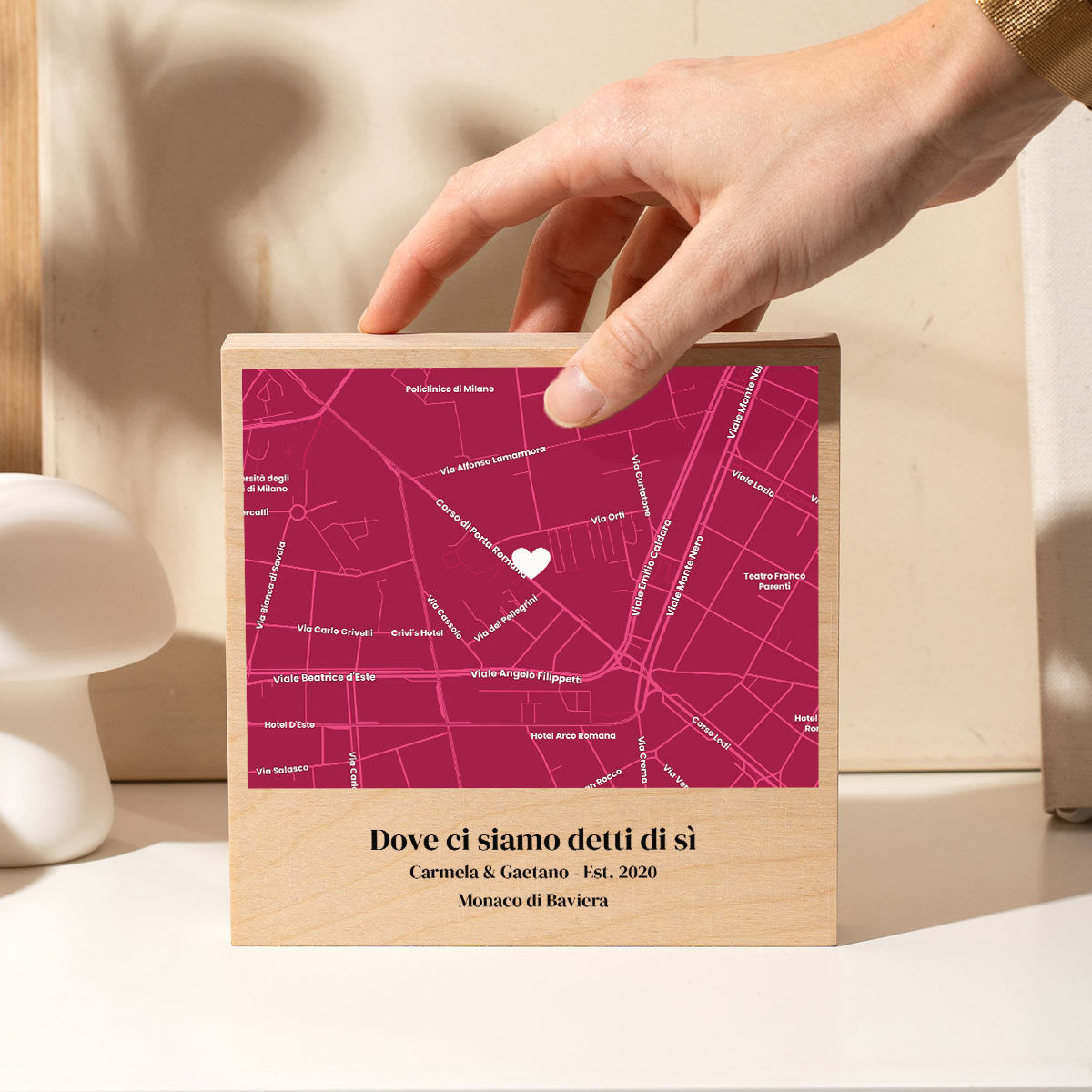 Blocco di Legno Personalizzato con Mappa Dove tutto è iniziato