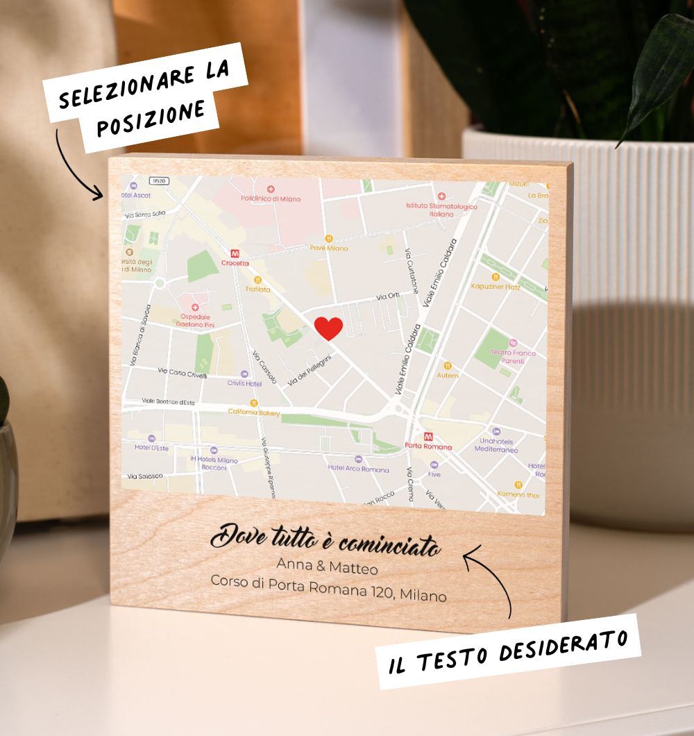 Blocco di Legno Personalizzato con Mappa Dove tutto è iniziato