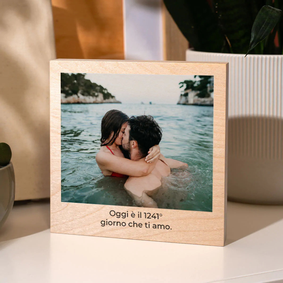 Stampa su Legno Quadrato con Foto e Testo