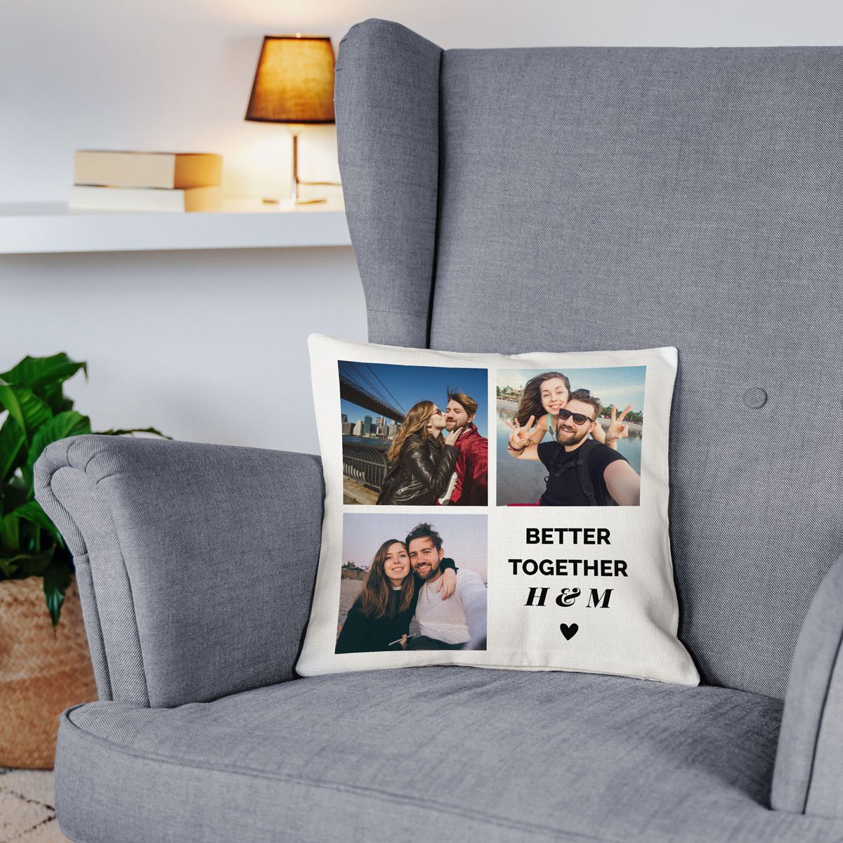 Federa per Cuscino Personalizzata con 3 Foto e Testo
