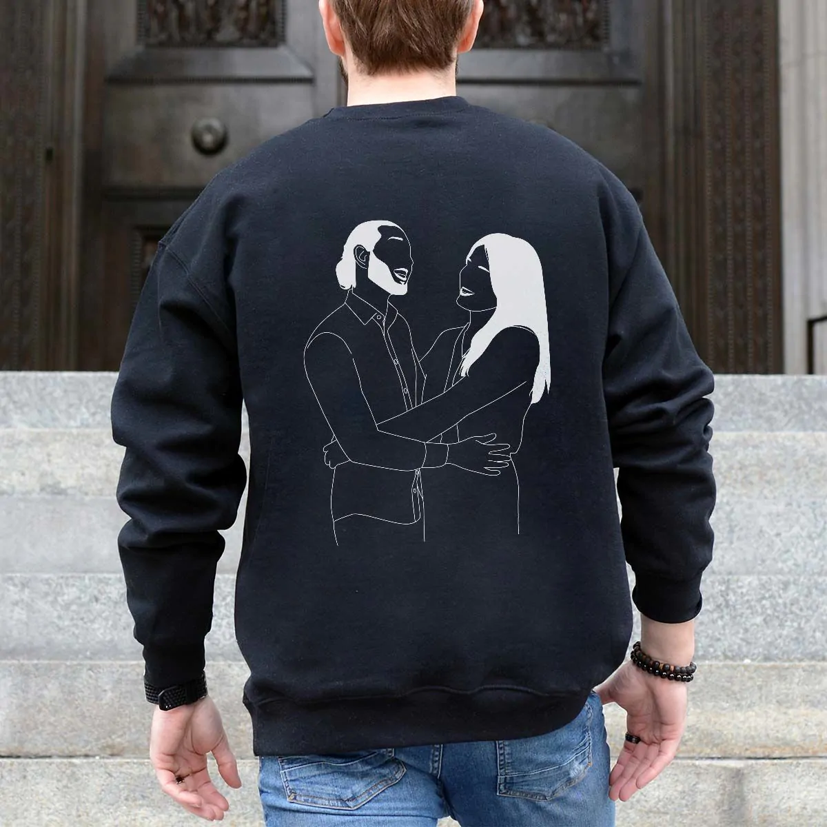 Felpa Personalizzata con Ritratto in stile Disegno Lineare di 2 Persone